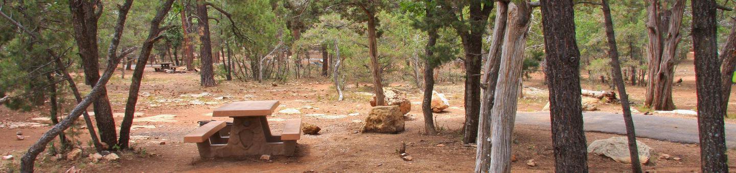 Picnic table, fire pit, and parking spot, Mather Campground