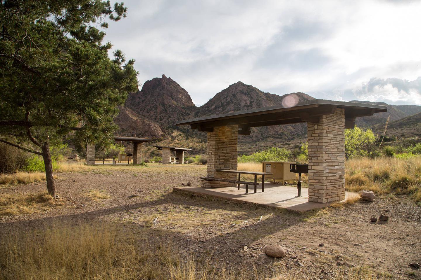 View showing tent pad and shade ramada