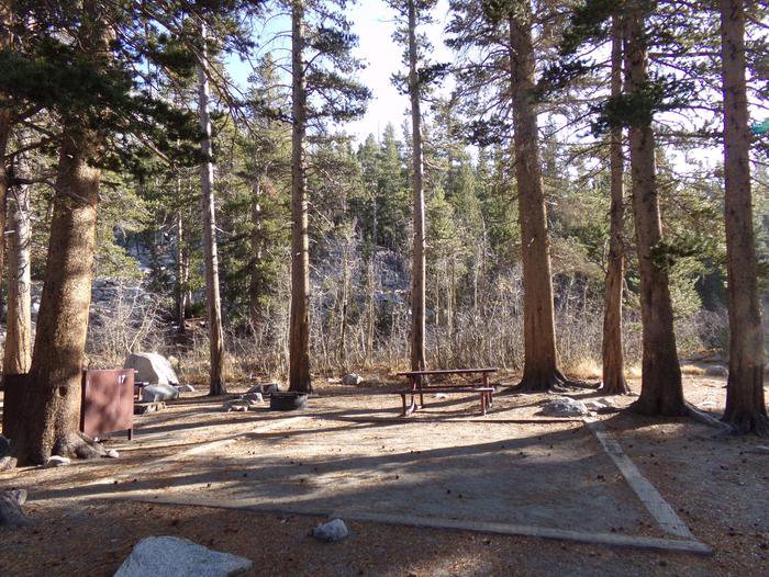 Rock Creek Lake Campground site #17 mountain top setting featuring picnic and camping areas. 